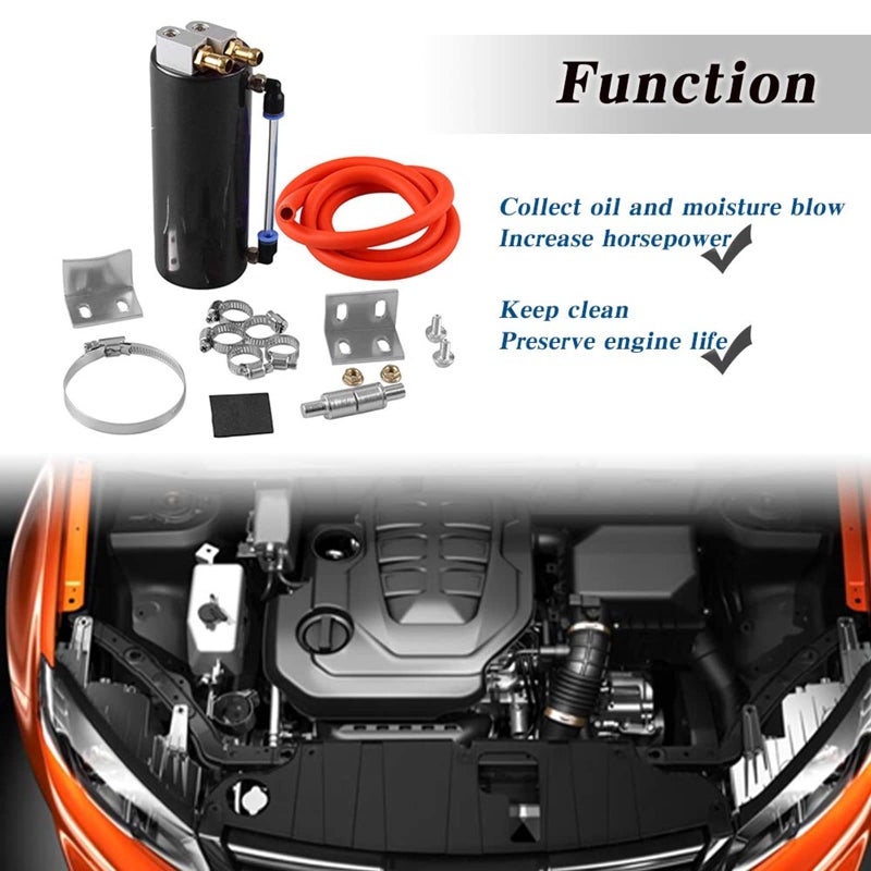 RYANSTAR RACING Universal Aluminum Racing Engine Oil Catch Tank CAN Kit Turbo Reservoir Billet Round 350ML Black - Image 5